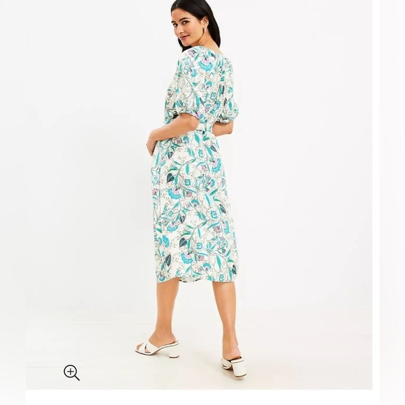 Loft Floral V-Neck Puff Sleeve Midi Dress - Picture 3 of 11